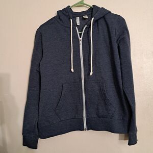H&M DIVIDED Cropped Oversized Full Zip Up Hooded Sweatshirt Sz: Large Color:Blue